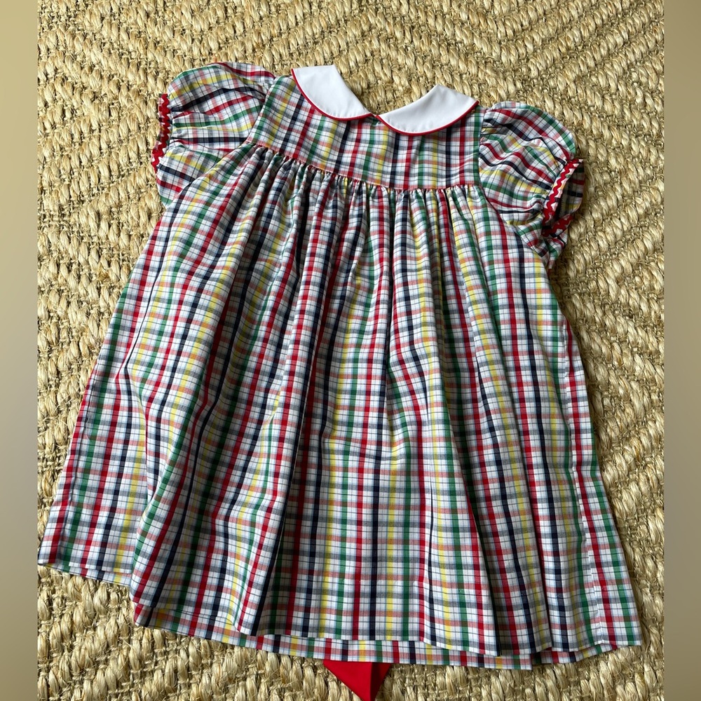 The Beaufort Bonnet Company 5T plaid red blue yellow dress with bow